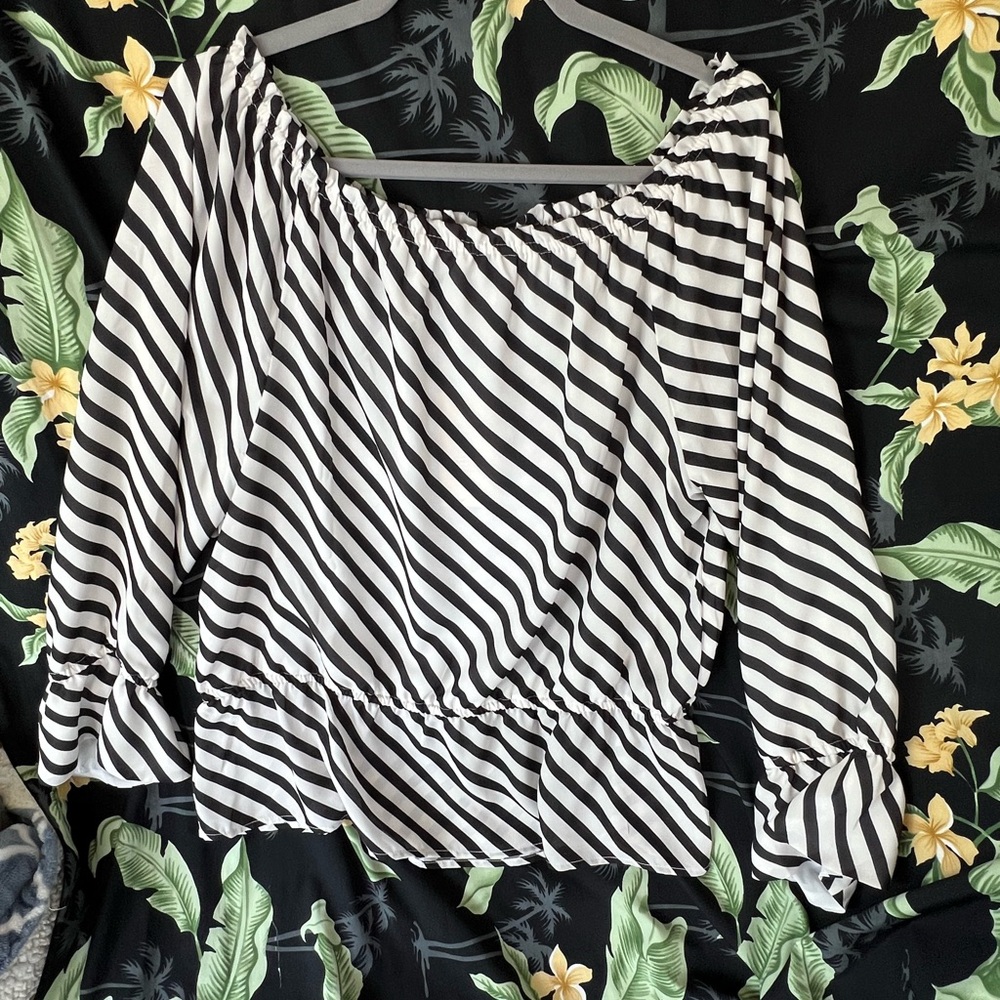 Black and White Striped Off-Shoulder Top